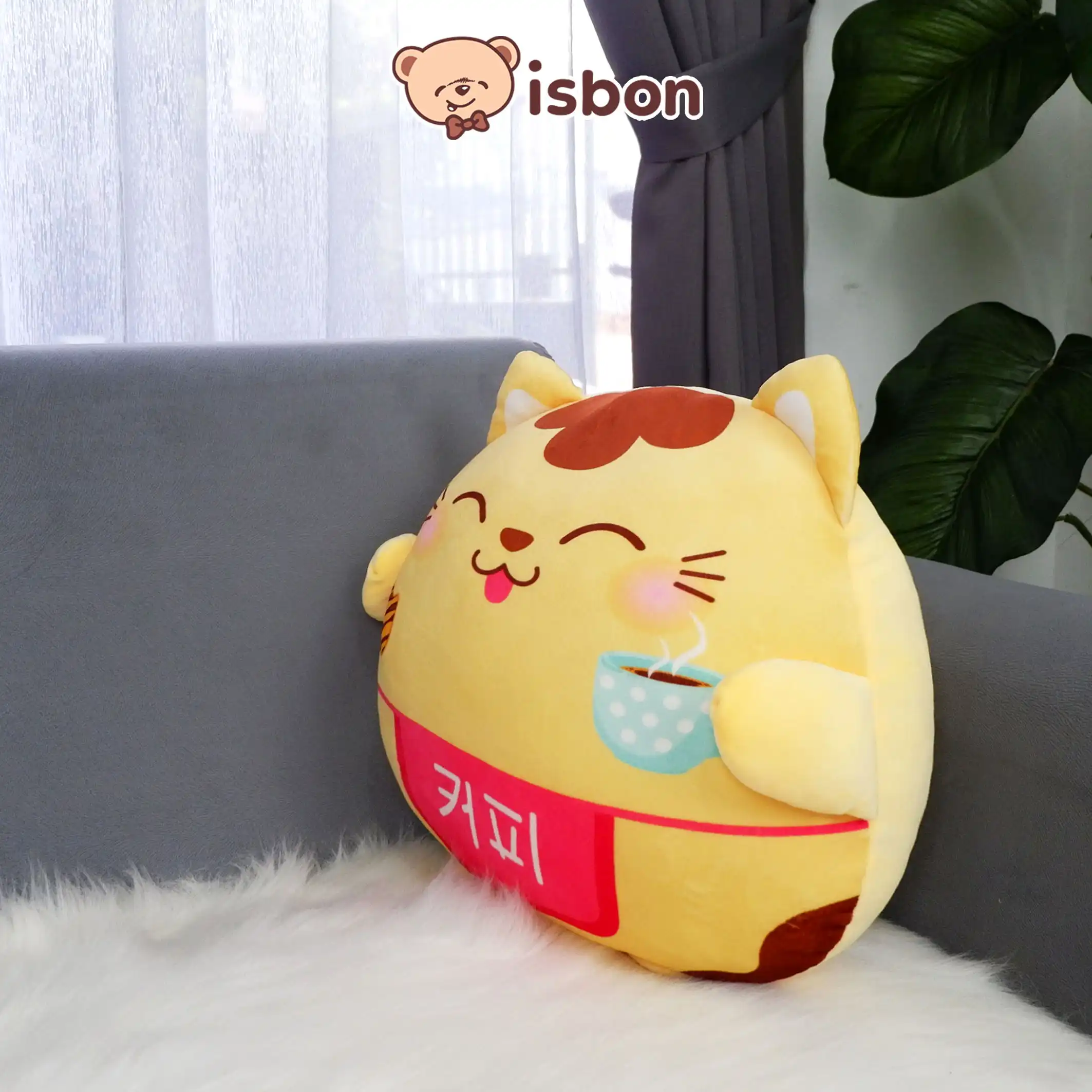 ISTANA BONEKA Bantal Kucing Breakfast Club Bulat Makan Mie Empuk Lembut Halus Mainan Anak Kado Ulang Tahun Spesial Premium