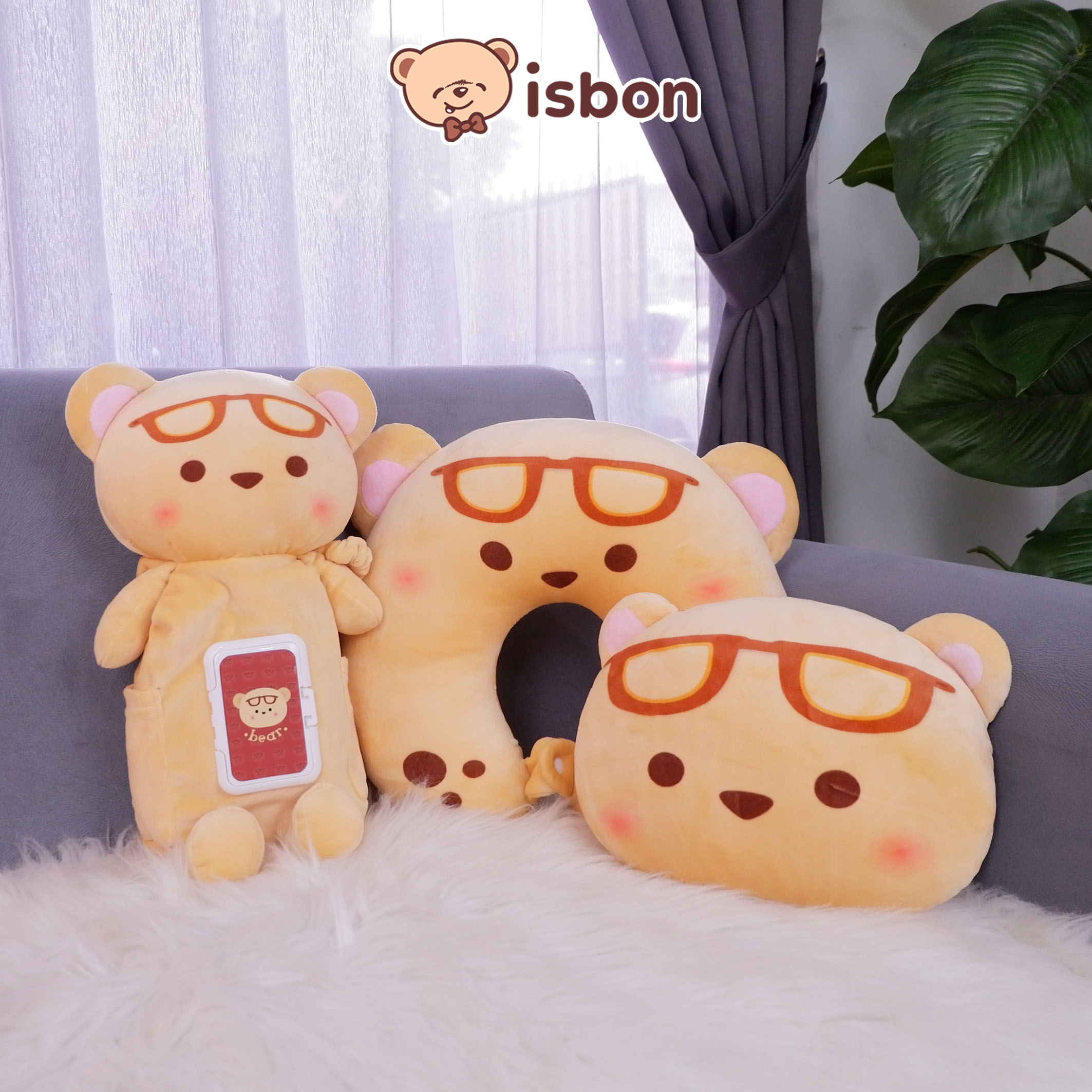ISTANA BONEKA Bear Glasses Series Bantal Leher NR Beruang Tempat Tisu Bantal Kepala Anak Dewasa Lembut Premium
