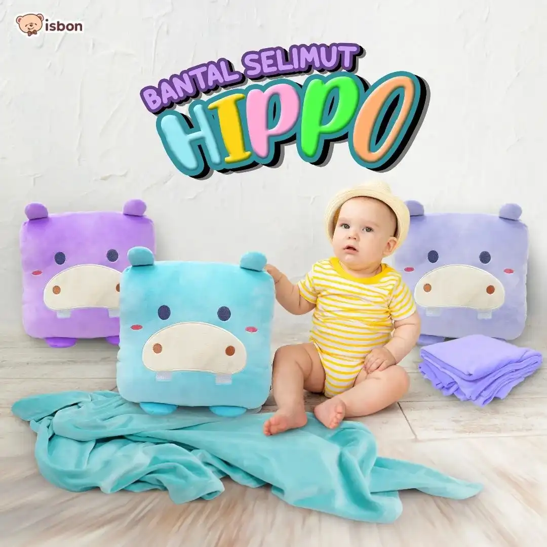 ISTANA BONEKA Bantal Selimut motif Hippo Warna Blue Sky