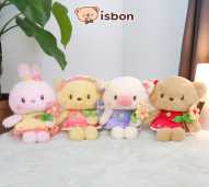 ISTANA BONEKA Floopy Bunny And Friends Bulu Halus with Baju Bando Motif Bunga Mainan Anak Hadiah Spesial Ulang Tahun Rabbit Cat Pig Bear