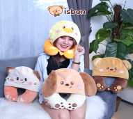 ISTANA BONEKA Bantal Leher Penutup Tudung Kepala Neckrest Plus NR Hoodie Smiles Hat Travel Perjalanan Hadiah Spesial Ulang Tahun